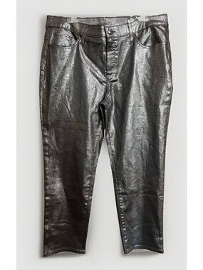 NWT CHICO'S Slimming Coated Ankle Girlfriend Pants Silver Croc Size 2.5P 14P